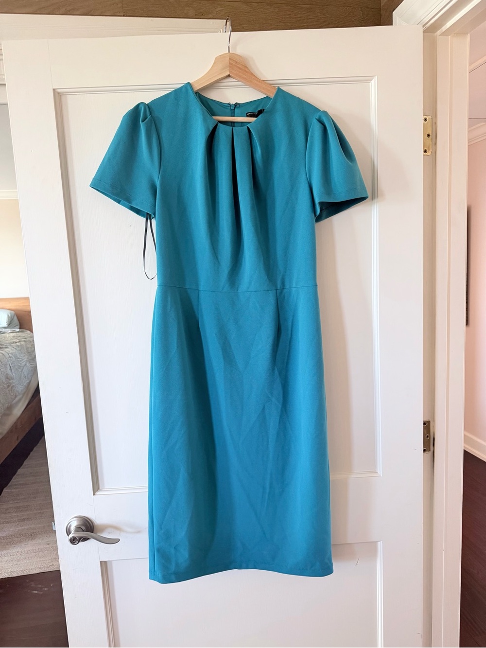 Maggy London Teal Puff-Sleeve Midi Dress